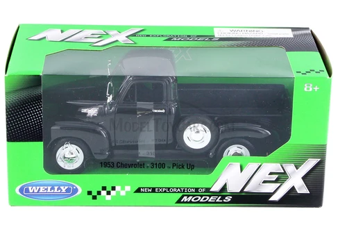 1953 Chevy 3100 Pick-Up Truck,  Black  - Welly 22087W-MJ-BK - 1/24 Scale Diecast Model Toy Car