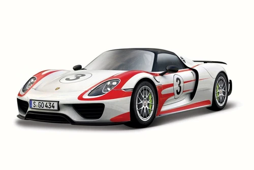 Porsche 918 Weissach Race Car #3, White - Bburago 28009 - 1/24 Scale Diecast Model Toy Car