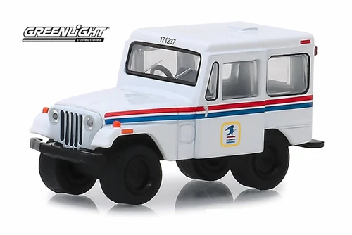 1971 Jeep DJ-5 US Postal Service, White w/Red & Blue - Greenlight 29997 - 1/64 scale Diecast Car
