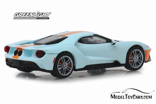 2019 Ford GT Heritage Edition, Light Blue with Orange Stripes - Greenlight 86158 - 1/43 Diecast Car