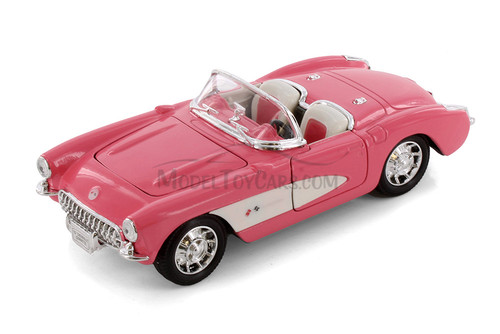 1957 Chevy Corvette Convertible, Coral Pink - Welly 29393/4D - 1/24 Scale Diecast Model Toy Car
