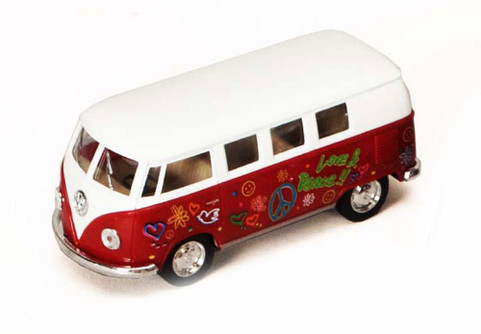 1962 Volkswagen Classic Bus w/Decals, Ruby - Kinsmart 5060DF - 1/32 Diecast Car (New, but NO BOX)
