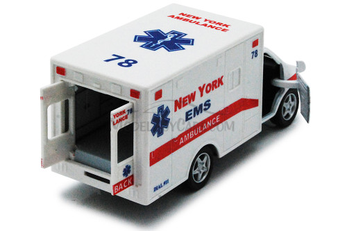 New York Rescue Team Ambulance, White - Kinsmart 5259DNY - 5" Diecast Model Toy Car