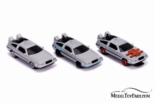 Back To The Future Time Machines 3-Pack, Gray - Jada 31583 - 1/65 scale Diecast Model Toy Car