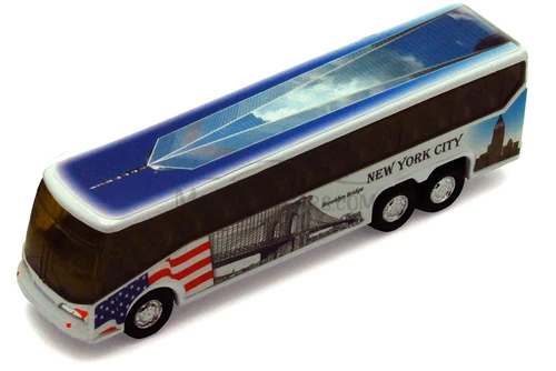 NYC Coach Bus w/ Freedom Tower, White - Showcasts 9803DNY - 6 Inch Scale Diecast Model Replica (1 car, no box)