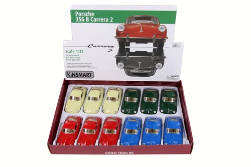 Kinsmart Porsche 356 B Carrera 2 Hard Top Diecast Car Set - Box of 12 1/32 Scale Diecast Model Cars, Assorted Colors