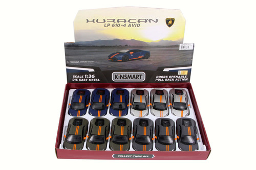 Lamborghini Huracan LP610-4 Avio Diecast Car Package - Box of 12 1/36 Diecast Cars, Assorted Colors