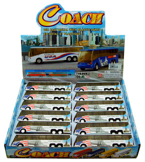 NYC Coach Bus Diecast Car Package - Box of 12 assorted 6 Inch Scale Diecast Model Cars