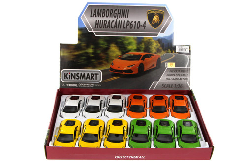 Lamborghini Huracan LP610-4 Diecast Car Package - Box of 12 1/36 Diecast Cars, Assorted Colors