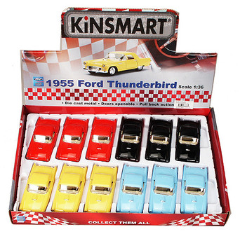 1955 Ford Thunderbird Diecast Car Package - Box of 12 1/36 scale Diecast Model Cars, Assorted Colors