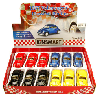 1967 Volkswagen Clsc Beetle Sld Color Package-Box of 12 1/32 scale Diecast Model Cars, Assd Colors