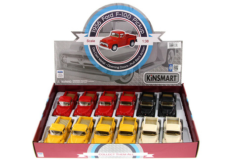 1956 Ford F-100 Pickup Diecast Car Package - Box of 12 1/38 Diecast Model Cars, Assorted Colors