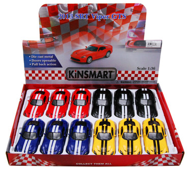 2013 Dodge SRT Viper GTS w/stripes Toy Car Package - Box of 12 1/36 Diecast Cars, Assorted Colors