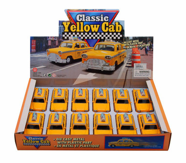 Box of 12 Diecast Model Cars - Taxi City Yellow Cab, Yellow, 5 Inch Scale