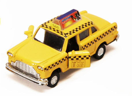 Box of 12 Diecast Model Cars - Yellow City Taxi Cab, Yellow, 4.5 Inch Scale