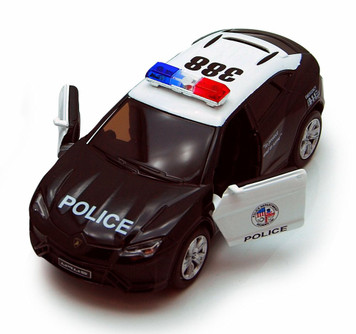 Box of 12 Diecast Model Toy Cars - Lamborghini Urus Police Car, 1/38 Scale