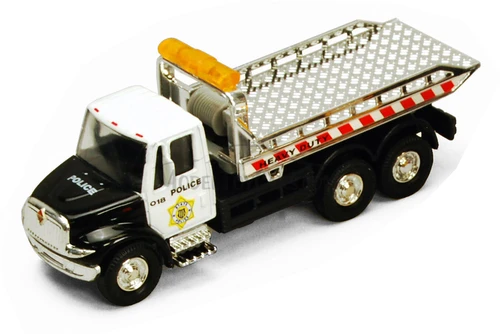International Police Rollback Tow Truck, Black & White - Showcasts 2106BKG - 5.25 Inch Scale Diecast Model Replica (1 car, no box)