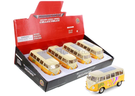 1963 Volkswagen Classical T1 Bus w/ Love/Peace Yellow -  Showcasts® 22095A1/4D - 1/24 Scale Diecast Model Toy Car