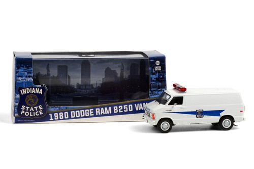 Indiana State Police 1980 Dodge Ram B250 Van, White - Greenlight 86599 - 1/43 scale Diecast Car