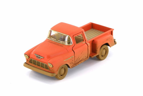 1955 Chevy Stepside Muddy Pickup Truck, Orange - Kinsmart 5330DY - 1/32 scale Diecast Model Toy Car