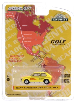 1974 Volkswagen Golf Mk1 - Hartetest Alaska-Feuerland Alaska, USA to Tierra Del Fuego, Argentina Car #2, Yellow - Greenlight 30239/48 - 1/64 scale Diecast Model Toy Car