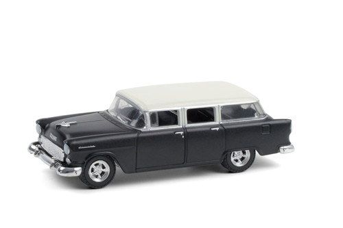 1955 Chevy Two-Ten Townsman, Flat Black - Greenlight 36010A/48 - 1/64 scale Diecast Model Toy Car