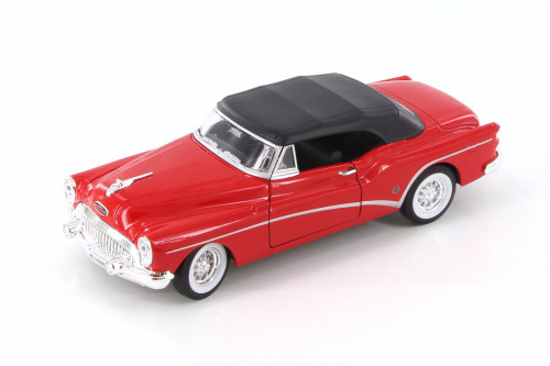 Diecast Car w/Trailer - 1953 Buick Skylark Closed Convertible, Red - Welly 24027H, 1/24 Diecast Car