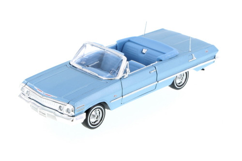 Diecast Car w/Trailer - 1963 Chevy Impala Convertible, Blue - Welly 22434 - 1/24 Scale Diecast Model Toy Car (Brand New, but NOT IN BOX)