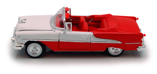 Diecast Car w/Trailer - 1955 Oldsmobile Super 88 Convertible, Red - Welly 22432 - 1/24 Diecast Car