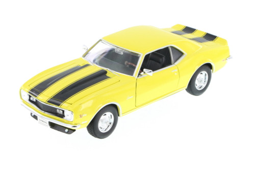 Diecast Car w/Trailer - 1968 Chevy Camaro Z/28, Yellow - Welly 22448 - 1/24 Scale Diecast Model Toy Car (Brand New, but NOT IN BOX)