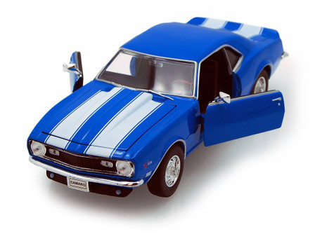 Diecast Car w/Trailer - 1968 Chevy Camaro Z/28, Blue - Welly 22448 - 1/24 scale Diecast Car