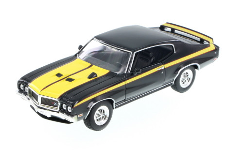 Diecast Car w/Trailer - 1970 Buick GSX, Black w/ Yellow Detail - Welly 22433 - 1/24 Scale Diecast Model Toy Car (Brand New, but NOT IN BOX)