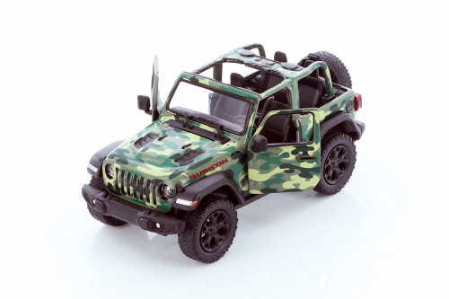 2018 Jeep Wrangler Rubicon, Camo Green - Kinsmart 5420DAB - 1/34 scale Diecast Model Toy Car