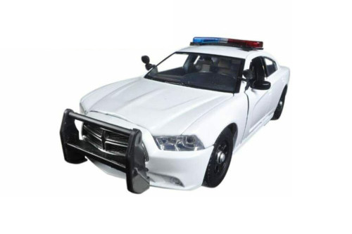 2011 Dodge Charger Pursuit Unmarked w/ Lights & Sounds, White - Motor Max 79532 - 1/24 Diecast Car