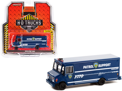 New York City Police Department 2019 Step Van Auxiliary Patrol Support, Dark Blue - Greenlight 33220C/48 - 1/64 scale Diecast Model Toy Car