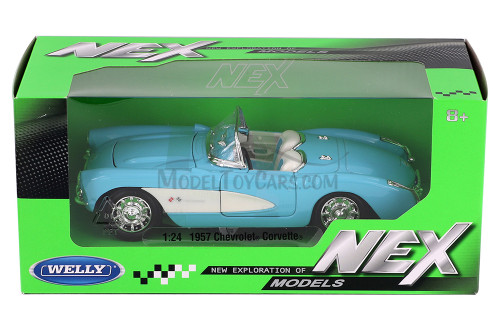 1957 Chevy Corvette Convertible, Light Blue - Welly 29393WBU - 1/24 scale Diecast Model Toy Car