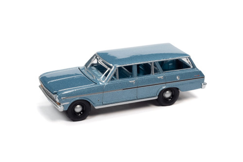 1963 Chevy II Nova 400 Wagon, Silver Blue Poly -  AWSP083/24B - 1/64 scale Diecast Model Toy Car