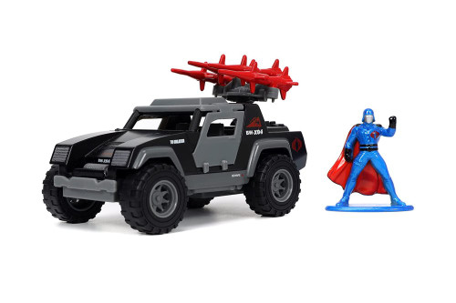 G.I. Joe Stinger with Missile Launcher and Cobra Commander Diecast Figurine, Gray - Jada Toys 33085 - 1/32 scale Diecast Model Toy Car