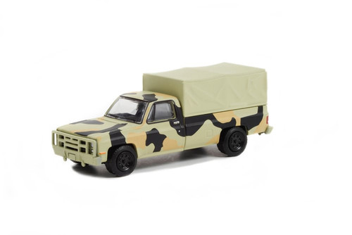 1984 Chevy M1008 CUCV w/ Cargo Cove, Camouflage Green - Greenlight 61010E - 1/64 scale Diecast Car