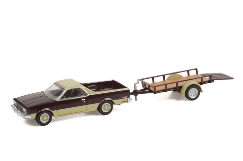 1984 Chevy El Camino Conquista & Utility Trailer, Maroon Burgundy-  32240B 1/64 scale Diecast Car