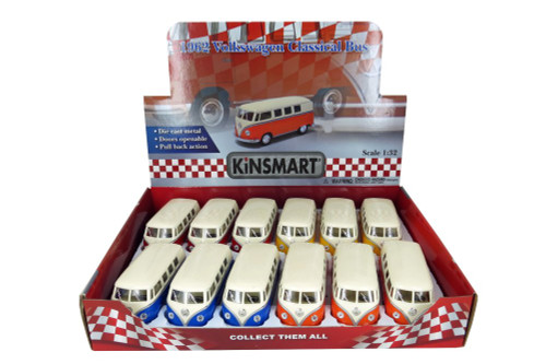  1962 Volkswagen  Bus Diecast Car Set - Box of 12 1/32 scale Diecast Model Cars, Assorted Colors