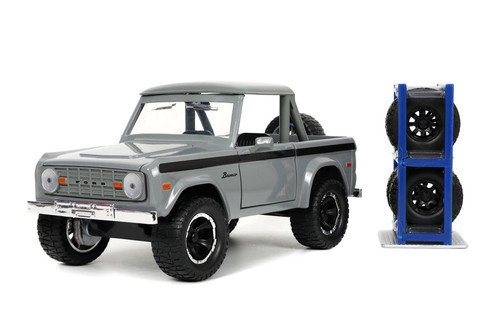 1973 Ford Bronco Pickup Truck with Extra Wheels, Gray - Jada Toys 33849 - 1/24 scale Diecast Car