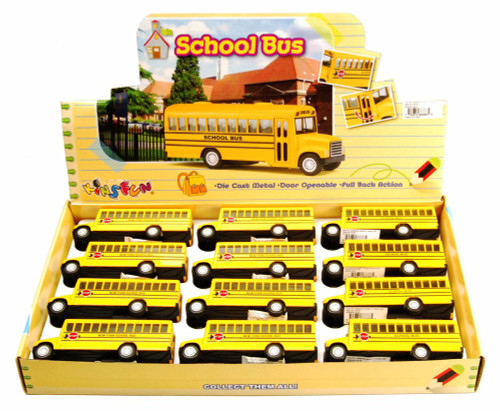 Box of 12 Diecast Model Toy Cars - New York School Bus, 5 inch