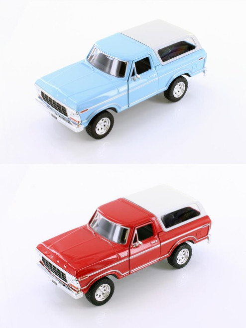 Showcasts 1978 Ford Bronco Diecast Car Set - Box of 4 1/24 scale Diecast Model Cars, Assorted Colors