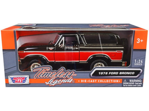 1978 Ford Bronco Ranger XLT w/Spare Tire, Black/Red - Motor Max 79371 - 1/24 scale Diecast Car
