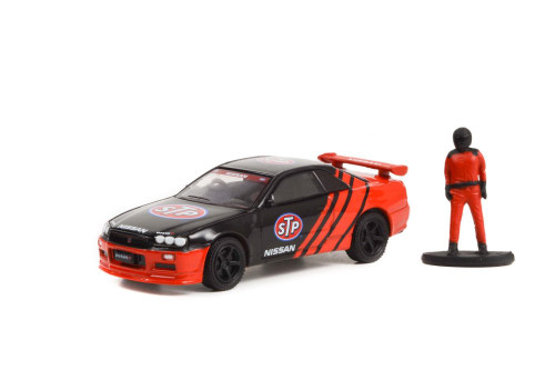 1999 Nissan Skyline (R34) w/ Race Car Driver, Red - Greenlight 97130E - 1/64 scale Diecast Car