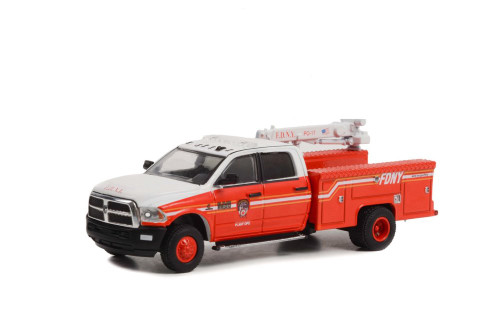 2018 Dodge Ram 3500 Dually Crane Truck, Red /White - Greenlight 46100D - 1/64 scale Diecast Car