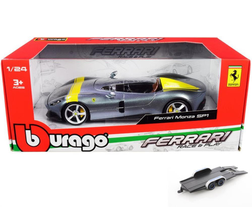 Diecast Car w/Trailer - Ferrari Monza SP1, Silver - Bburago 18-26027SIL - 1/24 scale Diecast Model Toy Car