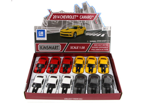 2014 Chevrolet Camaro Diecast  Package - Box of 12 1/38 Scale Diecast Model Cars, Assorted Colors