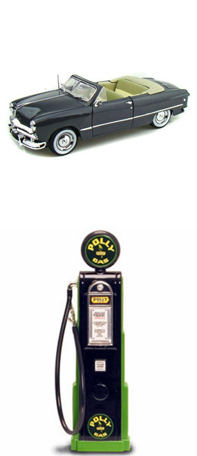 Diecast Car w/Gas Pump - 1949 Ford Convertible, Gray - Maisto 31682 - 1/18 Scale Diecast Model Toy Car
